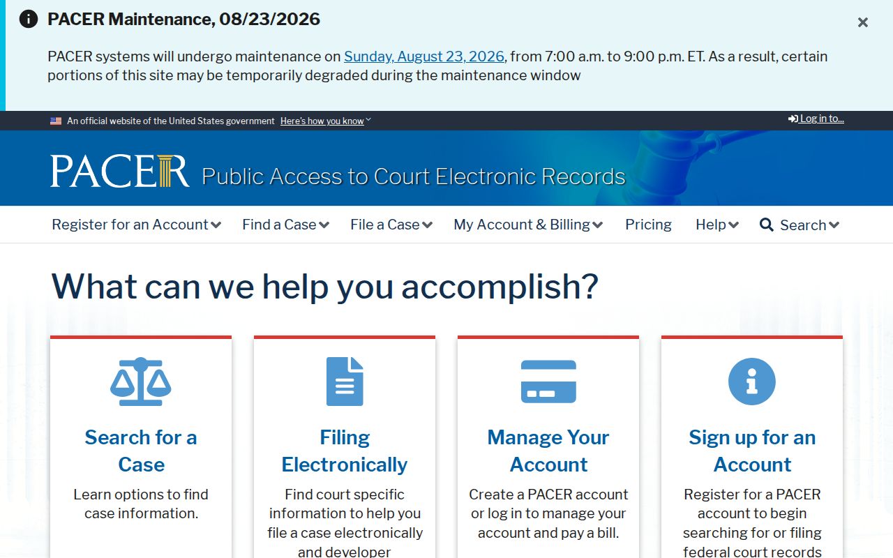 Marion County case search through the PACER federal court system