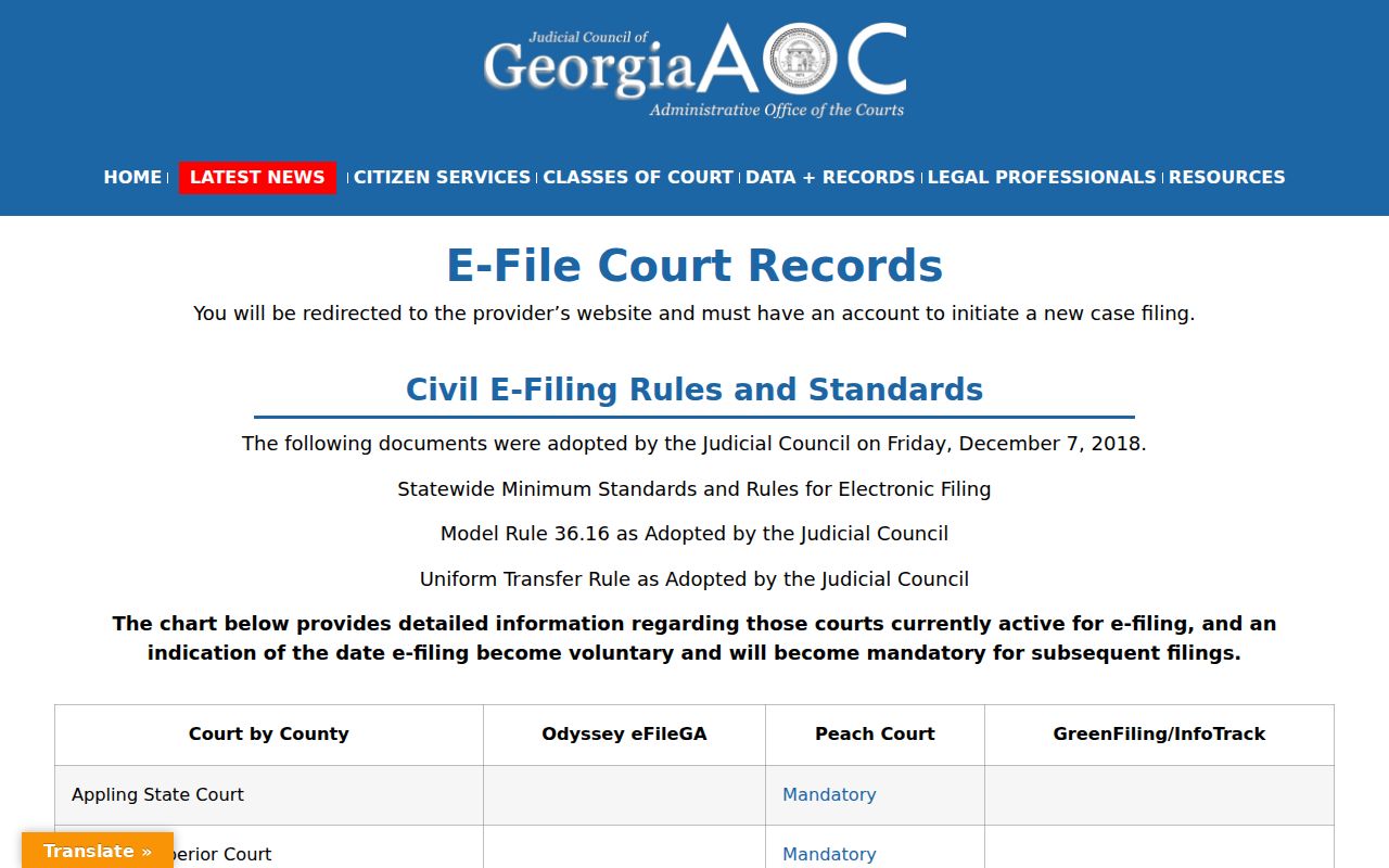Marion County court docket Georgia e-file court chart